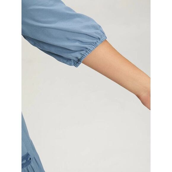 💙 Blue Shirred Layered Midi Dress with Pockets – BloomChic, Size 5X (28) - Picture 4 of 6